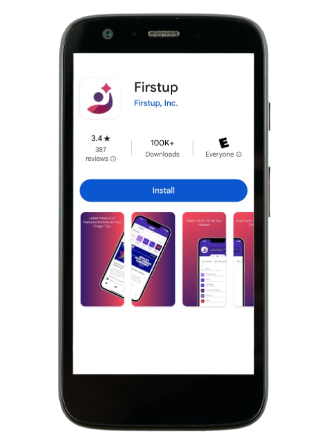 Um smartphone a apresentar a aplicação Firstup.
