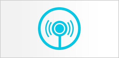 Ícone circular turquesa do auscultador de um estetoscópio Littmann e ondas sonoras.
