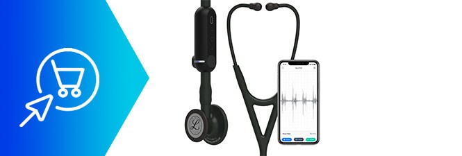 Grande plano de um médico a utilizar o Estetoscópio 3M™ Littmann® CORE Digital
