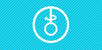 Ícone circular branco do auscultador rotativo de um estetoscópio Littmann sobre um fundo turquesa.
